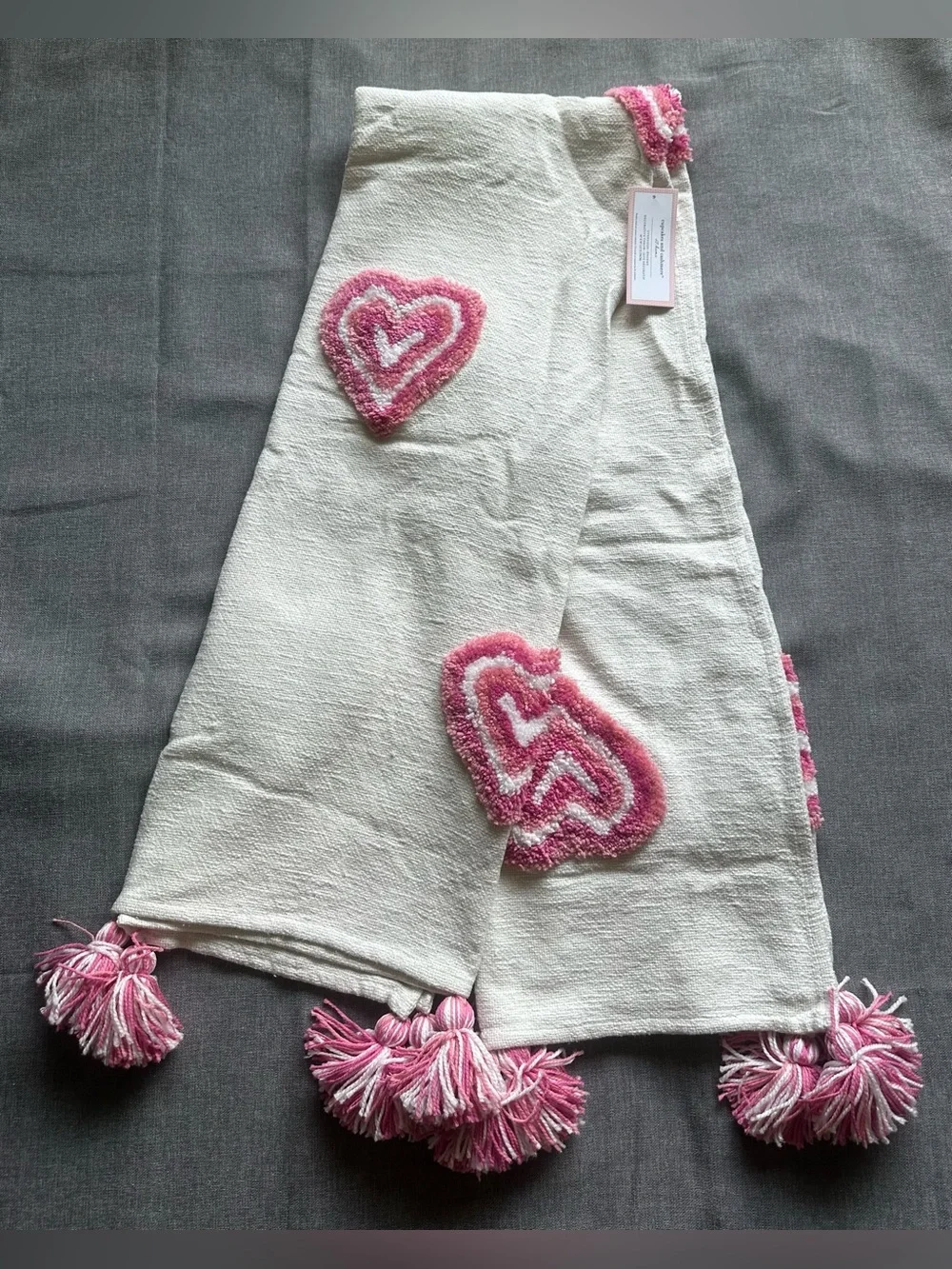 Cupcakes & Cashmere Groovy Tufted Hearts Tassel Throw Blanket